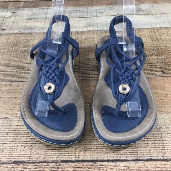 Socofy Blue‎ Strappy Braided Thong SandalsWomens 39 8 Slingback - Picture 3 of 12